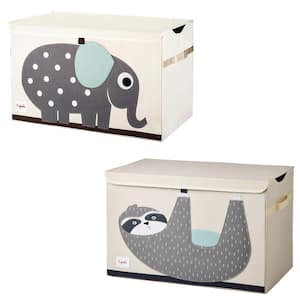 Collapsible Multi-Colored Toy Chest Storage Bin Bundle with Elephant Plus Sloth (2-Pack)