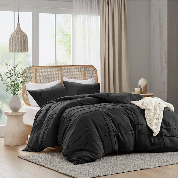 510 Design Porter 2-Piece Black Microfiber Twin/Twin XL Soft Washed Pleated Duvet Cover Set