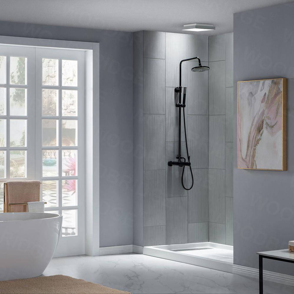 Matte Gray Solid Surface Alcove Shower Wall Panels, 96" H x 60" W