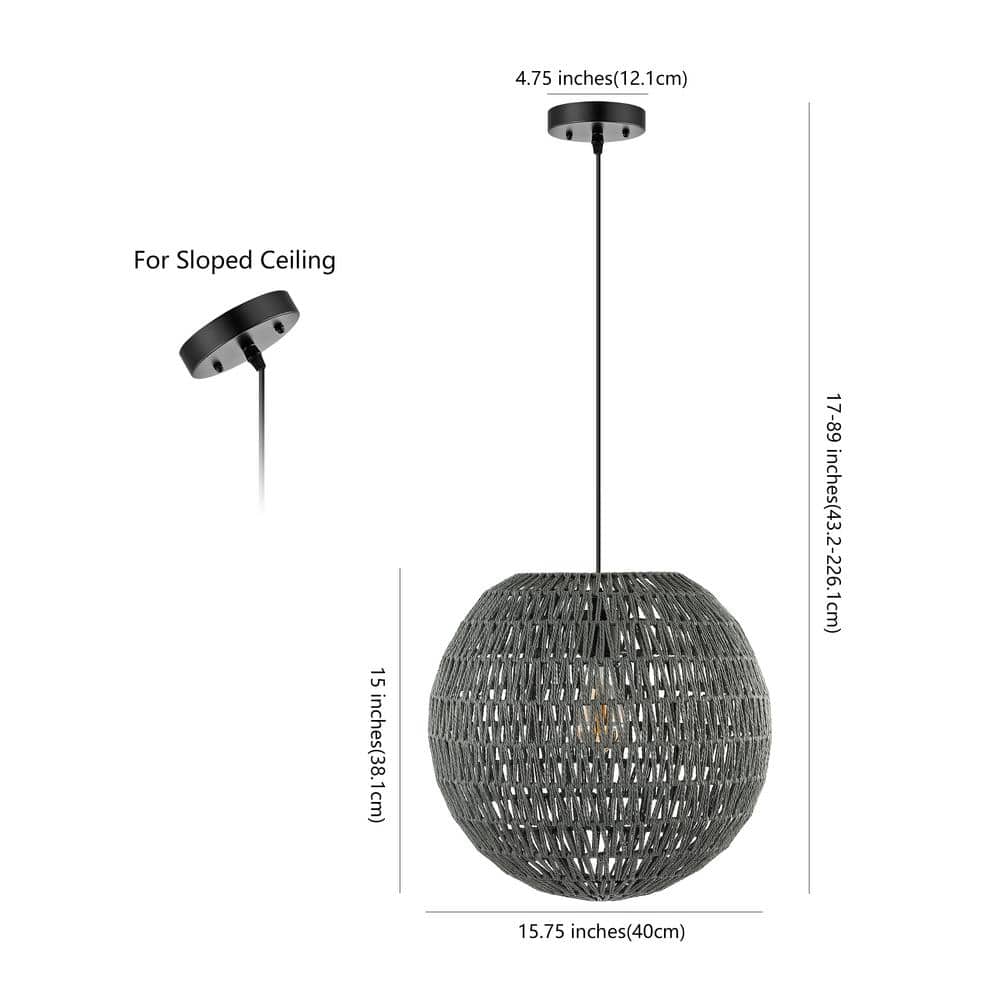 Luna 15.75" Gray Woven Rattan LED Pendant Light