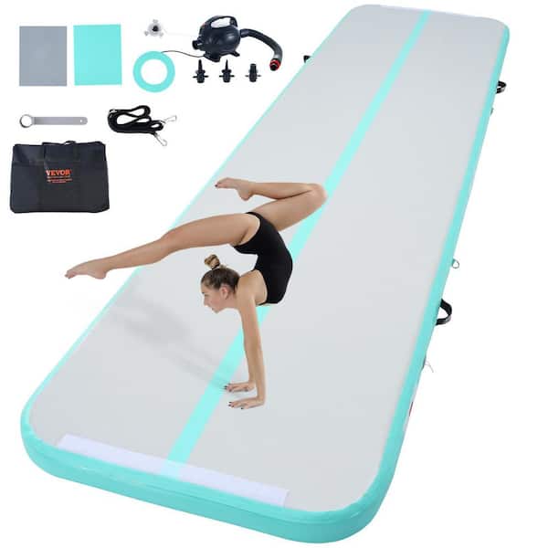 Gymnastics Air Mat 4 in. Thickness Inflatable Gymnastics Tumbling Mat with Electric Pump, 13 ft, Mint Green