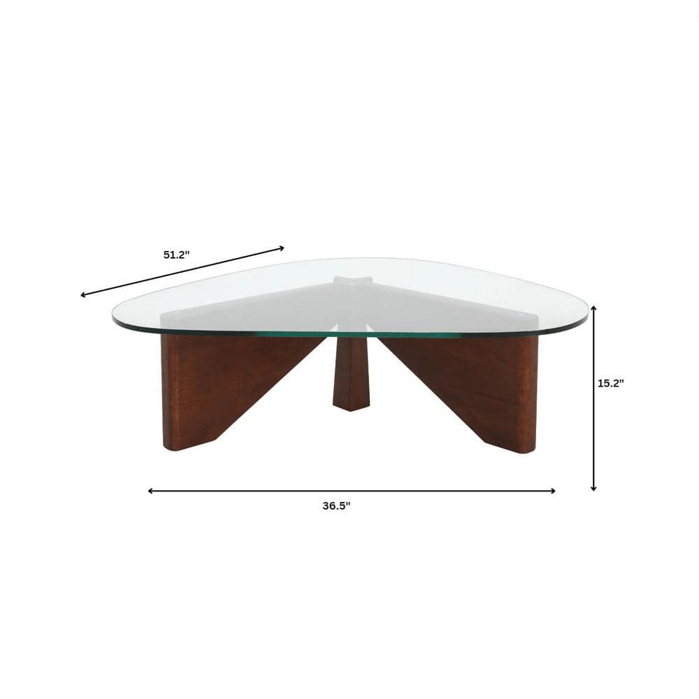 Imperial Dark Walnut Triangular Coffee Table with Glass Top