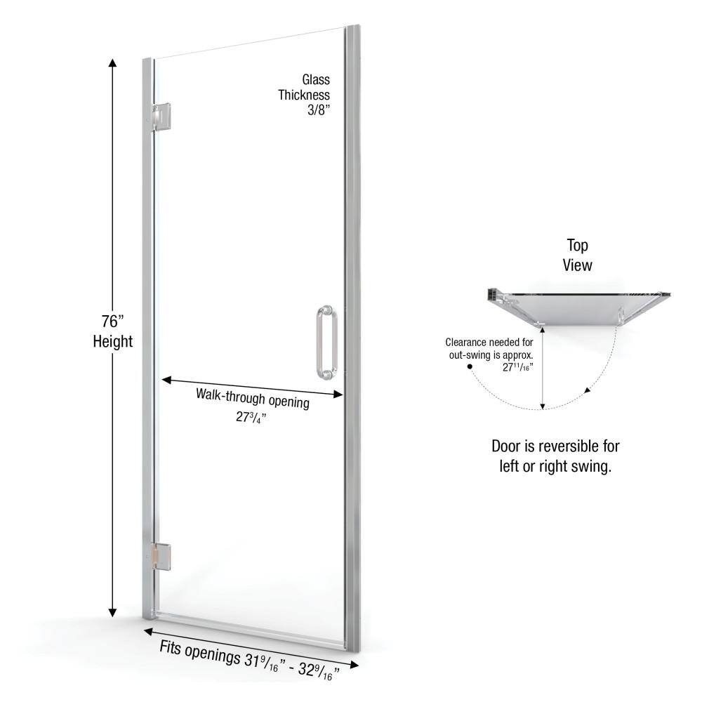 Coppia 32" Brushed Nickel Semi-Frameless Pivot Shower Door