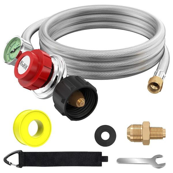 5FT Adjustable High Pressure Propane Regulator with 0-60 PSI Gauge Stainless Steel Hose for LP Gas Cooker Burner Smoker