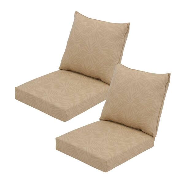Hampton Bay Roux Palm Pillow Back Outdoor Deep Seating Cushion (2-Pack)