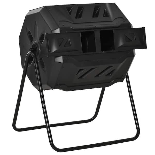 Outsunny 5.65 cu. ft. Carousel Composter Rotating 360° Dual Chamber Black Compost Bin
