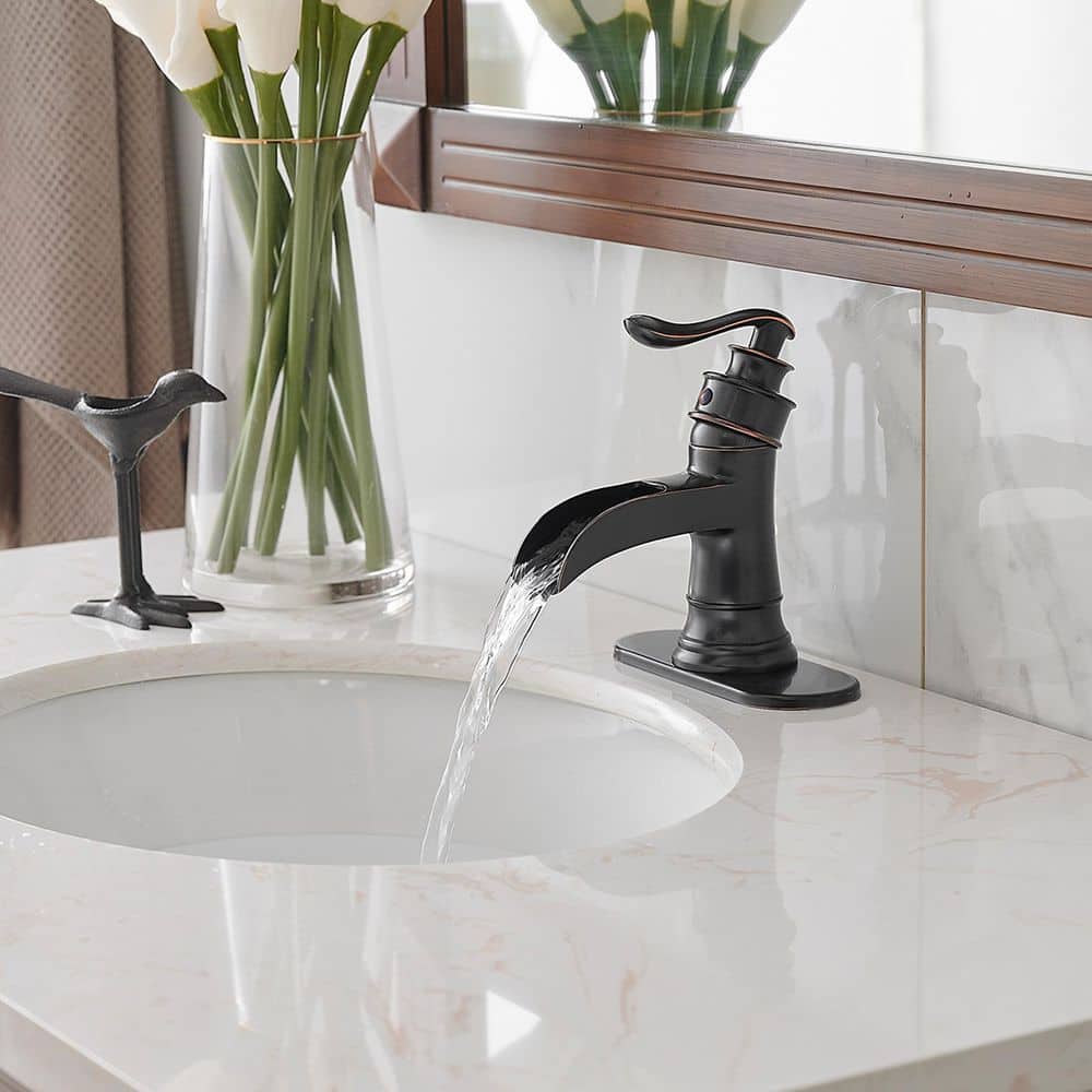 Oil Rubbed Bronze Single Handle Waterfall Bathroom Faucet with Pop-up Drain