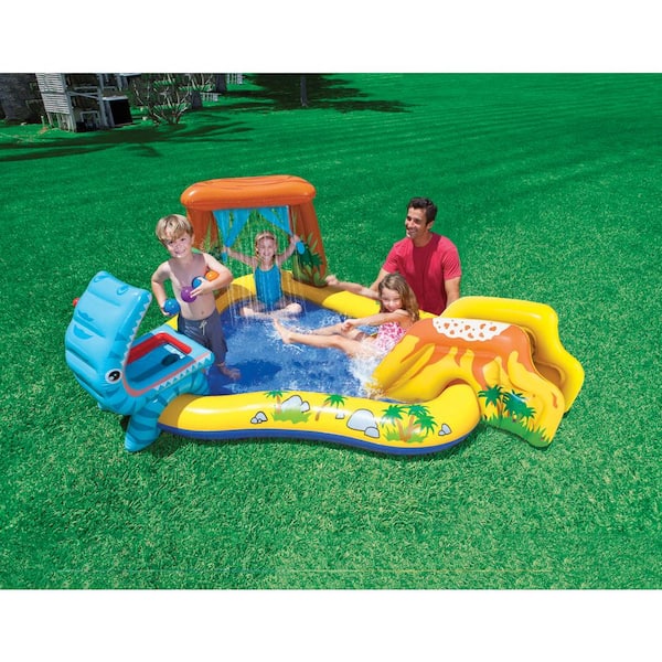 INTEX 95 in. x 75 in. x 43 in. Kids Inflatable Dinosaur Swimming Pool Play Center with Quick Fill Air Pump