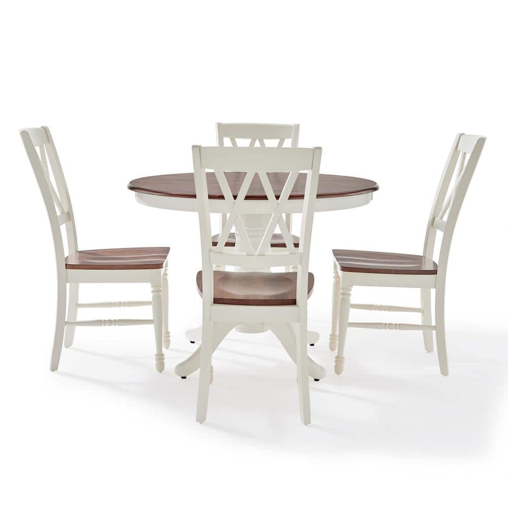 Shelby Distressed White and Brown 5-Piece Round Dining Set