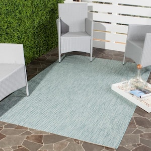 Courtyard Aqua/Gray Doormat 3 ft. x 5 ft. Solid Indoor/Outdoor Patio Area Rug