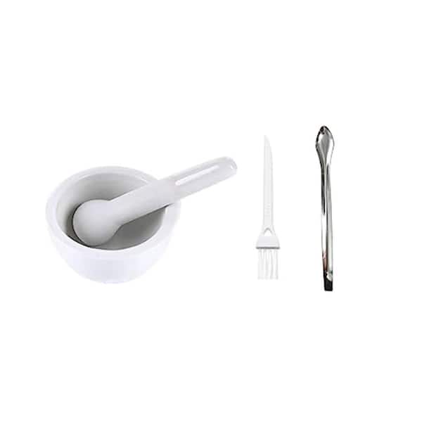 Ceramic Mortar and Pestle Set White Pill Spice Crusher Mixing Grinding Bowl Brush Spoon Included