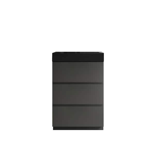 FORCLOVER 24 in. W x 18.1 in. D x 37 in. H Single Sink Freestanding Bath Vanity in Gray with Black Engineered Stone Top