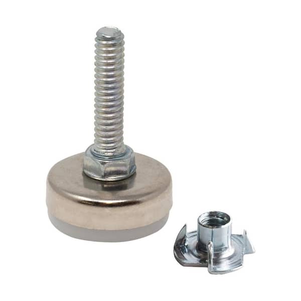 (100-Pack) Titan Nickel-White Hex Base 1/4-20 Thread x 1 in. L Stem Furniture Replacement Leveler with Insert Pro Pack