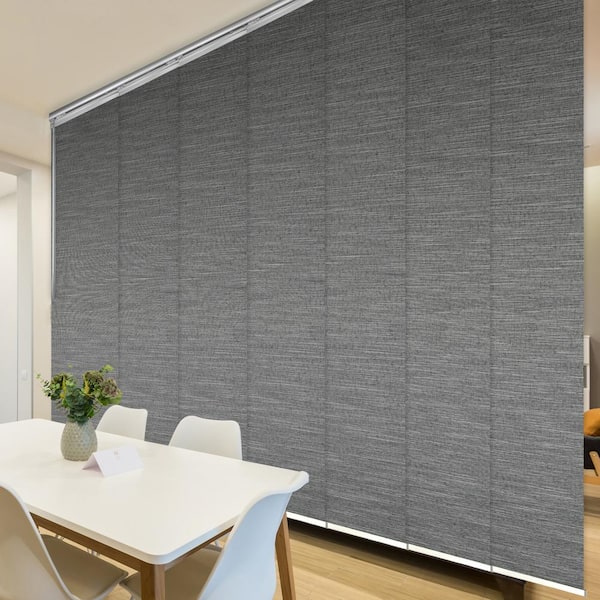 EMOH Heather 110 in. - 153 in. W x 116 in. L Adjustable 7- Panel Satin Nickel Single Rail Panel Track with 23.5 in. Slates