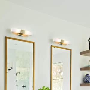 2-Light Gold Finish Wall Sconce Vanity Light with White Glass Shade