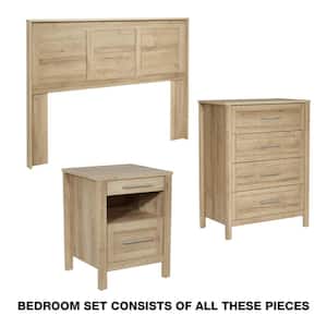Stonebrook 3 Piece Bedroom Set in Canyon Oak Finish (Headboard, Nightstand, 4 Drawer Chest)