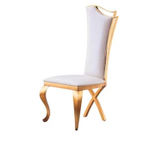 White and Gold Leather Parsons Chair Wishbone and Wingback Style Chairs (Set of 2)
