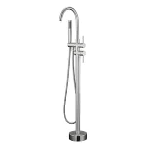 1-Handle Freestanding Floor Mount Claw Foot Tub Faucet with Hand Shower in Brushed Nickel