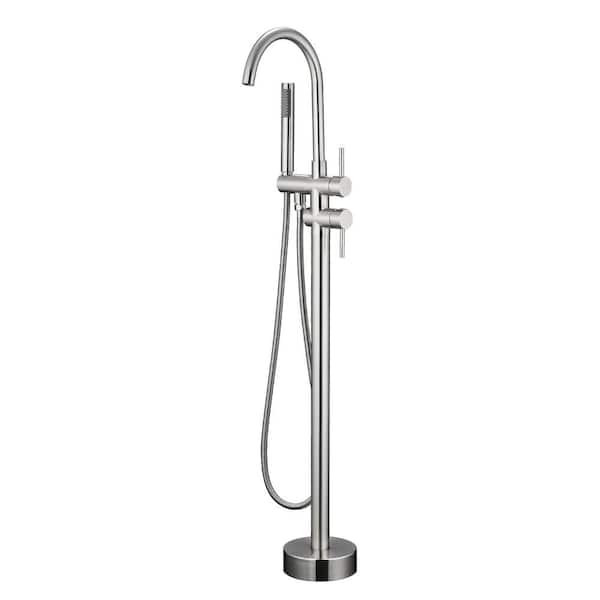 Unbranded 1-Handle Freestanding Floor Mount Claw Foot Tub Faucet with Hand Shower in Brushed Nickel