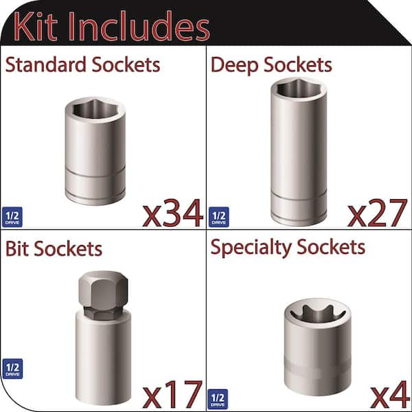 1/2 in. Drive 12-Point Socket and Bit Sockets (82-Pieces)