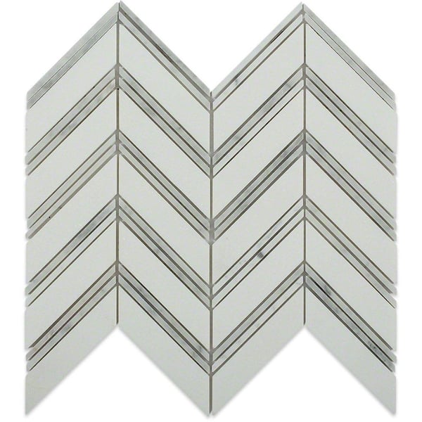Ivy Hill Tile Royal Herringbone White Thassos and White Carrera Strips 3 in. x 6 in. Polished Marble Tile Sample