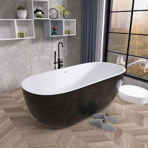 65 in. Acrylic Flatbottom Freestanding Soaking Bathtub in Black Overflow and Pop-Up Drain Anti-Clogging