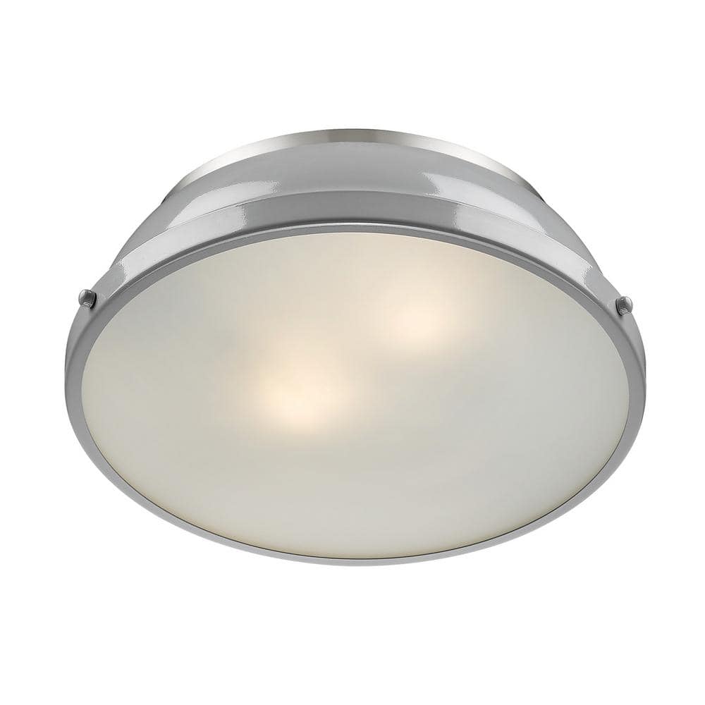 Duncan 14" Pewter Flush Mount Light with Gray Shade