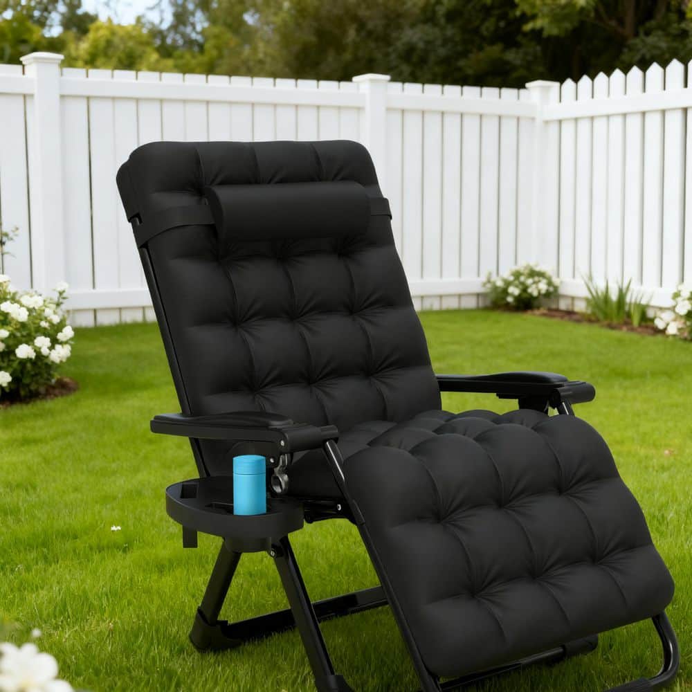 SEEUTEK 26 in. W Black Metal Zero Gravity Chair Outdoor/Indoor