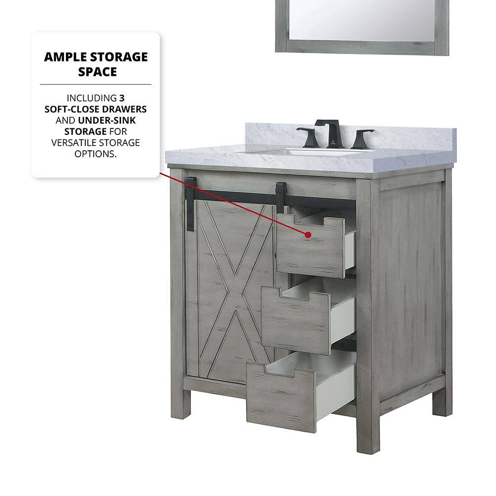 Marsyas 30-Inch Ash Grey Birch Bathroom Vanity with White Ceramic Sink