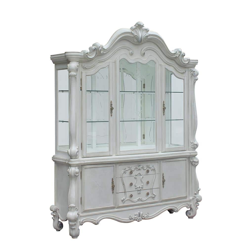 Versailles Bone White Lighted China Cabinet with Glass Doors
