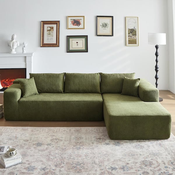 Allwex VIVI 104 in. Wide Arm 2-Piece Wool Fabric L-Shape Modular Sectional Sofa in Green with Right Chaise