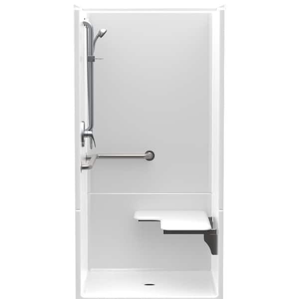 Aquatic Accessible AcrylX 36 in. x 36 in. x 75 in. 2-Piece Shower Stall with Right Seat & Center Drain in White