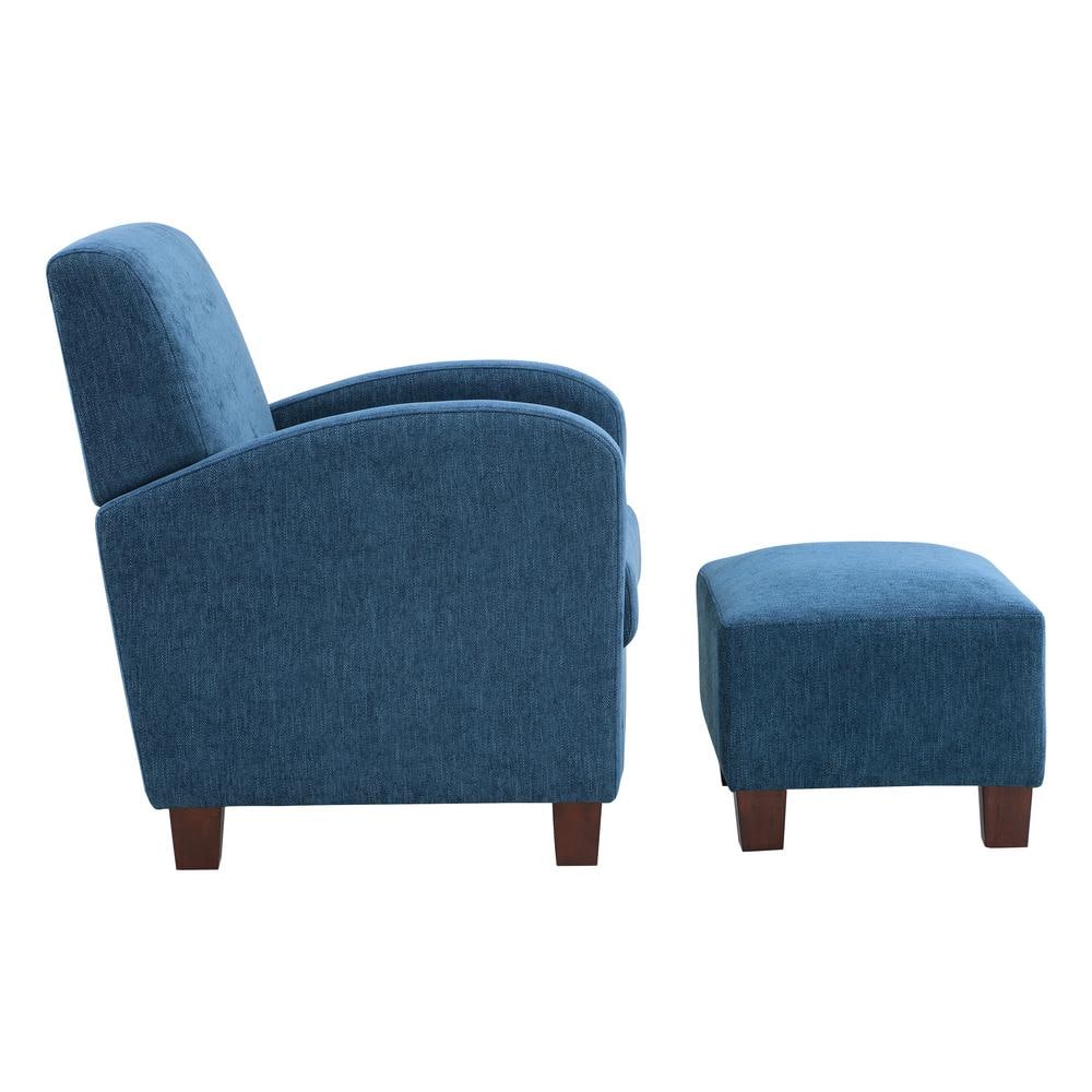 Navy Herringbone Faux Leather Accent Chair with Ottoman