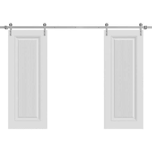 7888 56 in. x 96 in. Sold Core White Enamel Color Wood Sliding Barn Door with Hardware Kit