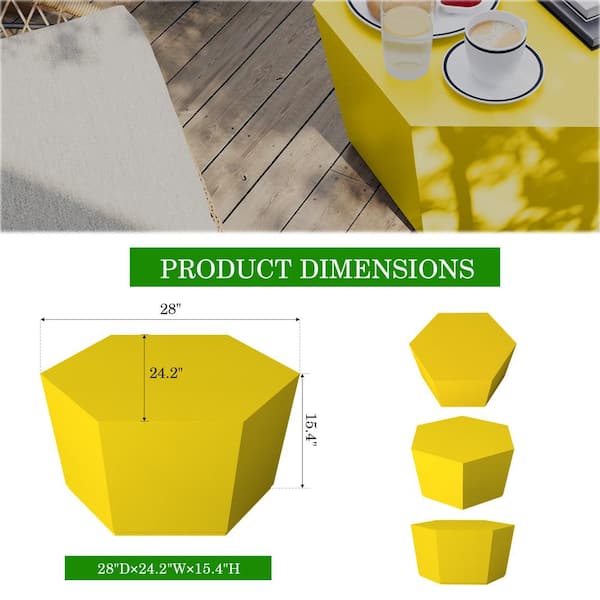 28 in. Outdoor Hexagonal Magnesium Oxide Coffee Table in Yellow