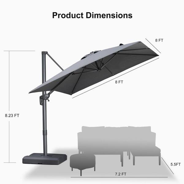 8 ft aluminum square cantilever offset patio umbrella Outsunny 8'x 8' with 360 Rotation & Tilt, Light Grey PURPLE LEAF has been committed to providing high PURPLE LEAF 8 Feet Square