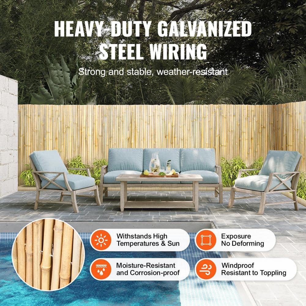 Natural Bamboo Privacy Fence Panel with Galvanized Steel Wire, 4 ft H x 6 ft L