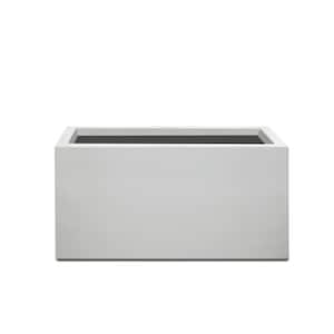 32 in. Long Rectangular Pure White Concrete Metal Indoor Outdoor Planter Pot, w/Drainage Hole for Patio, Home and Garden