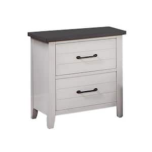 22 in. White and Gray and Black 2-Drawer Wooden Nightstand