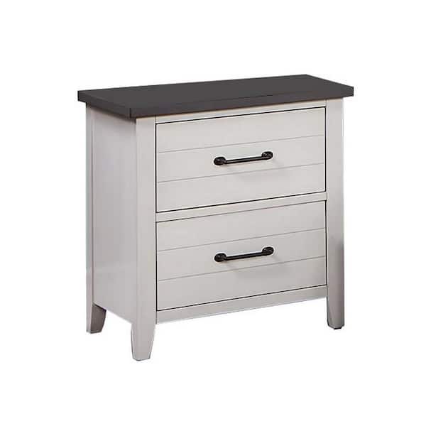 Benjara 22 in. White and Gray and Black 2-Drawer Wooden Nightstand