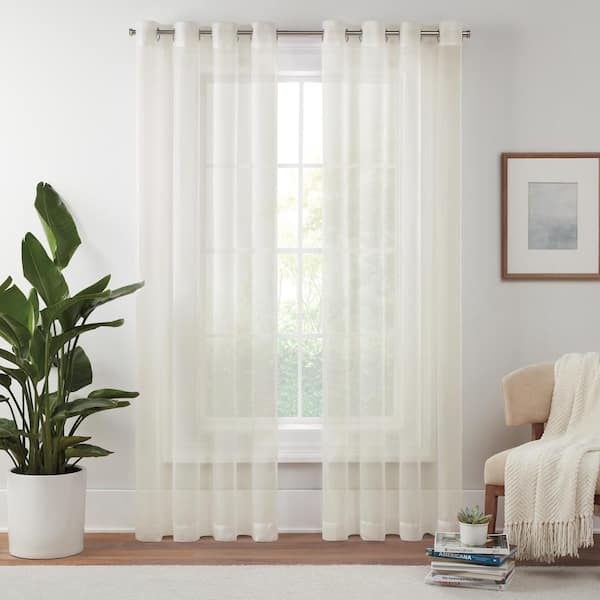 Eclipse Livia Ivory Solid Polyester 54 in. W x 63 in. L Sheer Grommet Curtain