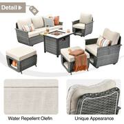 Fortune Dark Gray 6-Piece Wicker Outdoor Patio Fire Pit Conversation Seating Set with Beige Cushions