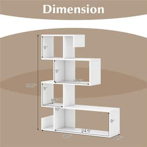 39.5 in. Tall White Wood 5-Shelf S-Shaped Bookcase with Open Cubes Anti-Toppling Kits Freestanding Bookcase