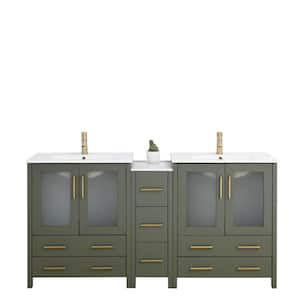 72 in. W x 18 in. D x 36 in. H Vintage Green Bath Vanity with White Ceramic Top and Mirror