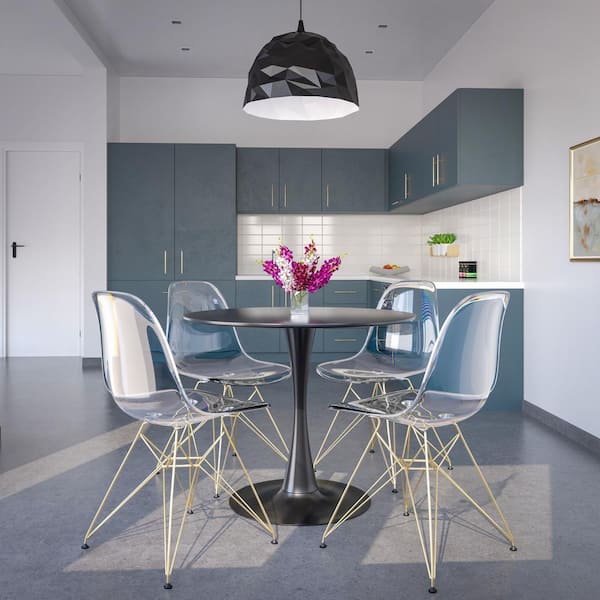 Leisuremod Cresco Acrylic Dining Chair with Gold Metal Frame Accent Side Chair Eifel Base in Clear