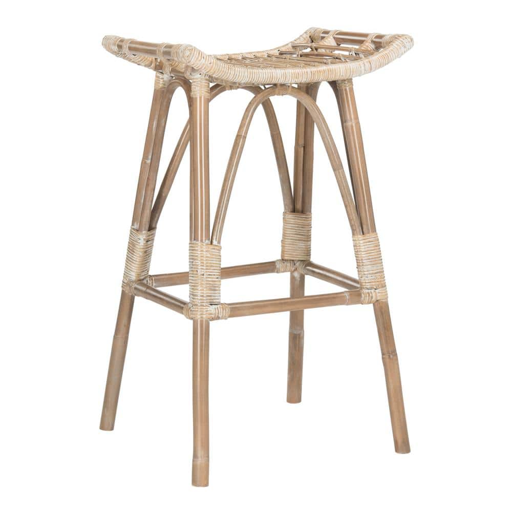 Leda Grey White Wash Rattan Saddle Bar Stool