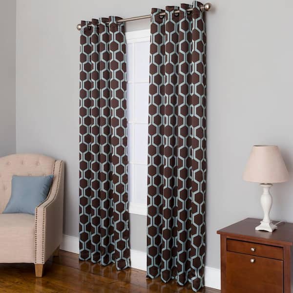 Natco Aslyn 50 in. W x 84 in. L Polyester Room Darkening Window Panel in Brown and Blue