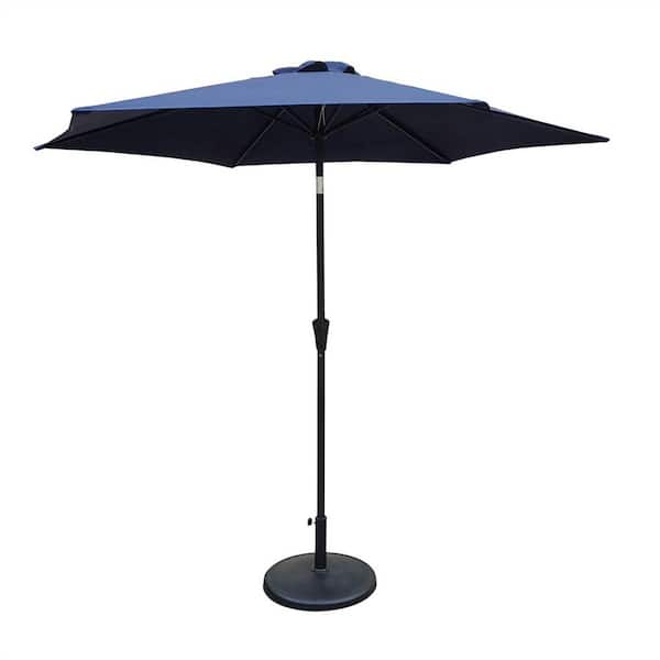Afoxsos 9 ft. Aluminum Market Solar LED Tilt Patio Umbrella with Crank Li ft. and Carry Bag in Navy Blue