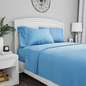 4-Piece Blue Solid 75 Thread Count Polyester Queen Sheet Set