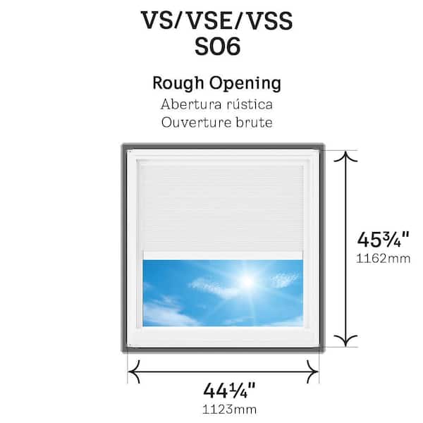 44-1/4 in. x 45-3/4 in. Solar Powered Venting Deck Mount Skylight w/ Laminated Low-E3 Glass, White Room Darkening Shade